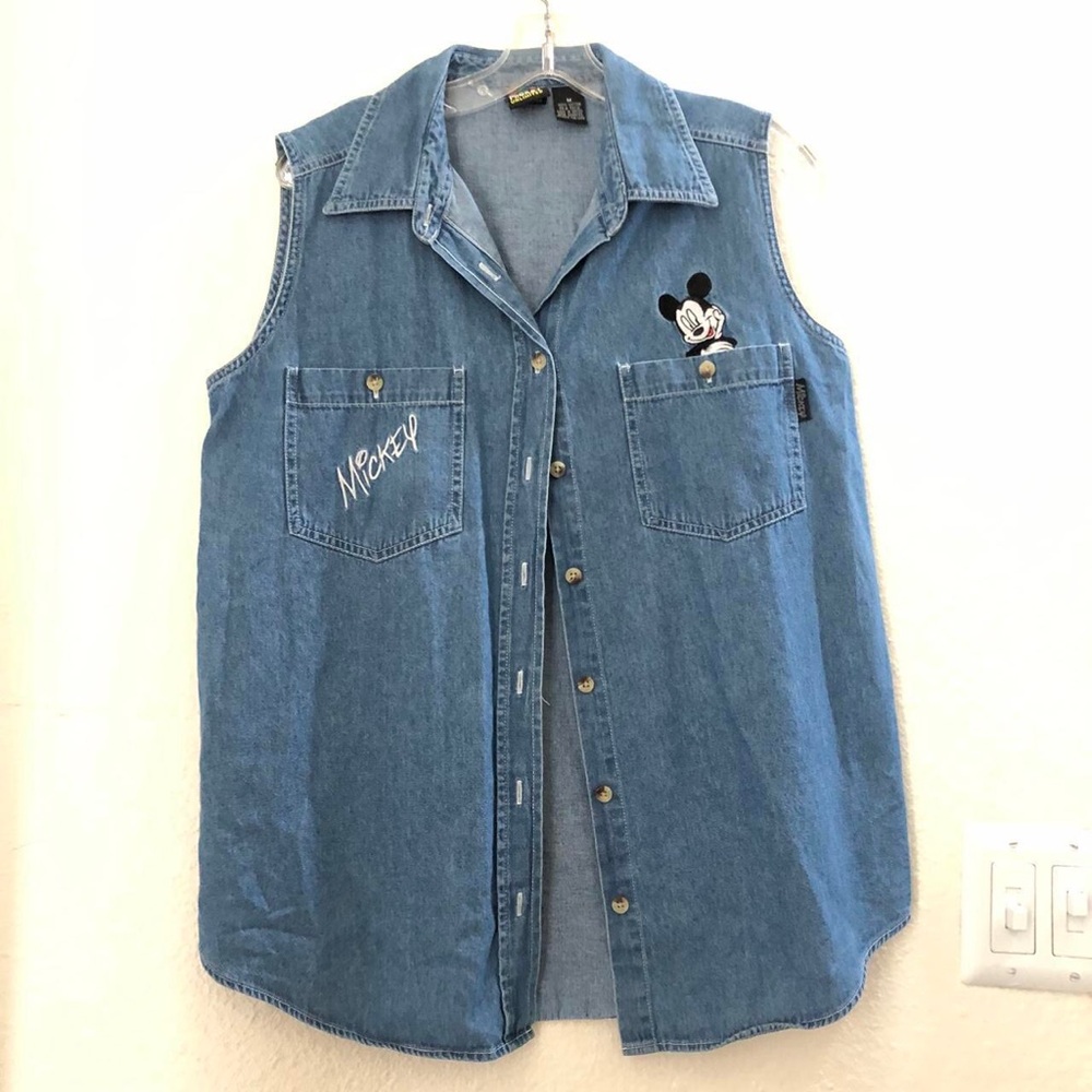 2000s Disney Mickey Mouse Mickey denim button vest shirt top jacket blouse - Picture 2 of 7